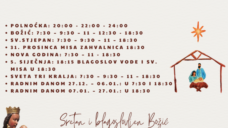 Raspored svetih misa kroz božićno vrijeme